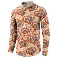 Punch The Monkey Button Sweatshirt We Love You Seamless Heart Style Orange