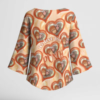 Punch The Monkey Kimono Sleeve Blouse We Love You Seamless Heart Style Orange