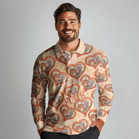 Punch The Monkey Long Sleeve Polo Shirt We Love You Seamless Heart Style Orange