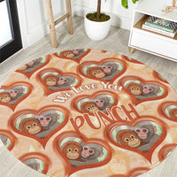 Punch The Monkey Round Carpet We Love You Seamless Heart Style Orange