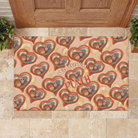 Punch The Monkey Rubber Doormat We Love You Seamless Heart Style Orange