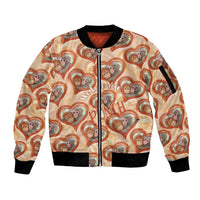 Punch The Monkey Sleeve Zip Bomber Jacket We Love You Seamless Heart Style Orange