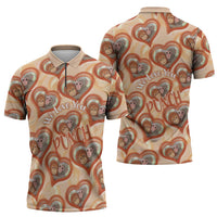 Punch The Monkey Zipper Polo Shirt We Love You Seamless Heart Style Orange