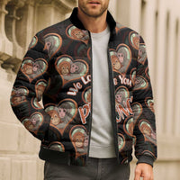 Punch The Monkey Bomber Puffer Jacket We Love You Seamless Heart Style Black