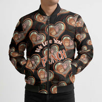Punch The Monkey Bomber Puffer Jacket We Love You Seamless Heart Style Black
