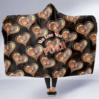 Punch The Monkey Hooded Blanket We Love You Seamless Heart Style Black