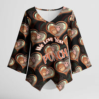 Punch The Monkey Kimono Sleeve Blouse We Love You Seamless Heart Style Black