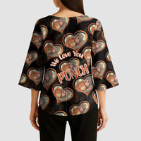Punch The Monkey Kimono Sleeve Blouse We Love You Seamless Heart Style Black