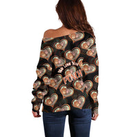 Punch The Monkey Off Shoulder Sweater We Love You Seamless Heart Style Black