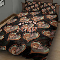 Punch The Monkey Quilt Bed Set We Love You Seamless Heart Style Black