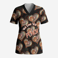 Punch The Monkey Scrub Top We Love You Seamless Heart Style Black