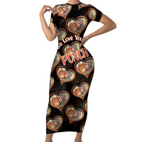 Punch The Monkey Short Sleeve Bodycon Dress We Love You Seamless Heart Style Black