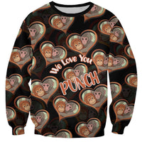 Punch The Monkey Sweatshirt We Love You Seamless Heart Style Black