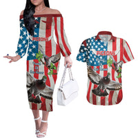 Personalized United States Pigeon Day Couples Matching Off The Shoulder Long Sleeve Dress and Hawaiian Shirt Proud Of Our Heroes Grunge Style - Wonder Print Shop