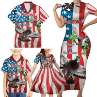 Personalized United States Pigeon Day Family Matching Short Sleeve Bodycon Dress and Hawaiian Shirt Proud Of Our Heroes Grunge Style - Wonder Print Shop