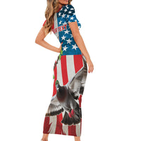 Personalized United States Pigeon Day Family Matching Short Sleeve Bodycon Dress and Hawaiian Shirt Proud Of Our Heroes Grunge Style - Wonder Print Shop