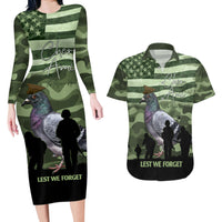 Personalized USA Cher Ami Couples Matching Long Sleeve Bodycon Dress and Hawaiian Shirt Lest We Forget Pigeon Hero - Wonder Print Shop
