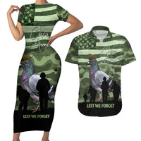 Personalized USA Cher Ami Couples Matching Short Sleeve Bodycon Dress and Hawaiian Shirt Lest We Forget Pigeon Hero - Wonder Print Shop