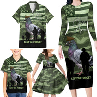 Personalized USA Cher Ami Family Matching Long Sleeve Bodycon Dress and Hawaiian Shirt Lest We Forget Pigeon Hero - Wonder Print Shop