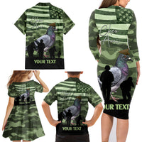 Personalized USA Cher Ami Family Matching Long Sleeve Bodycon Dress and Hawaiian Shirt Lest We Forget Pigeon Hero - Wonder Print Shop