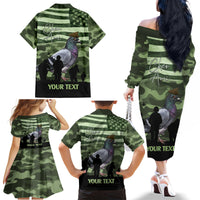 Personalized USA Cher Ami Family Matching Off The Shoulder Long Sleeve Dress and Hawaiian Shirt Lest We Forget Pigeon Hero - Wonder Print Shop