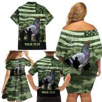 Personalized USA Cher Ami Family Matching Off Shoulder Short Dress and Hawaiian Shirt Lest We Forget Pigeon Hero - Wonder Print Shop