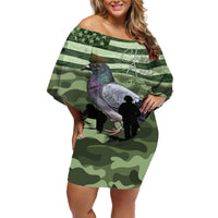 Personalized USA Cher Ami Off Shoulder Short Dress Lest We Forget Pigeon Hero - Wonder Print Shop