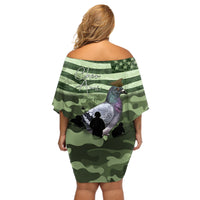 Personalized USA Cher Ami Off Shoulder Short Dress Lest We Forget Pigeon Hero - Wonder Print Shop