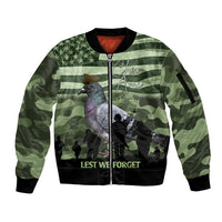 Personalized USA Cher Ami Sleeve Zip Bomber Jacket Lest We Forget Pigeon Hero - Wonder Print Shop
