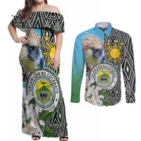 Cotabato Philippines Province Couples Matching Off Shoulder Maxi Dress and Long Sleeve Button Shirt Filipino Eagle Sampaguita Tinalak Pattern