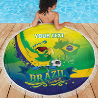 Brazil Football 2026 Custom Beach Blanket Come On Selecao Brasil Parrot Mascot
