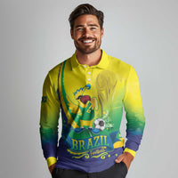 Brazil Football 2026 Custom Long Sleeve Polo Shirt Come On Selecao Brasil Parrot Mascot