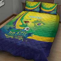 Brazil Football 2026 Custom Quilt Bed Set Come On Selecao Brasil Parrot Mascot