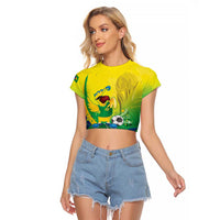 Brazil Football 2026 Custom Raglan Cropped T Shirt Come On Selecao Brasil Parrot Mascot