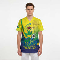 Brazil Football 2026 Custom Scrub Top Come On Selecao Brasil Parrot Mascot