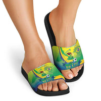 Brazil Football 2026 Custom Slide Sandals Come On Selecao Brasil Parrot Mascot
