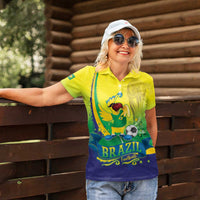 Brazil Football 2026 Custom Women Polo Shirt Come On Selecao Brasil Parrot Mascot