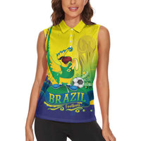 Brazil Football 2026 Custom Women Sleeveless Polo Shirt Come On Selecao Brasil Parrot Mascot