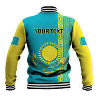 Personalised Kazakhstan Baseball Jacket Kazakh Traditional Pattern Blue Version - Wonder Print Shop