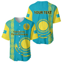 Personalised Kazakhstan Baseball Jersey Kazakh Traditional Pattern Blue Version - Wonder Print Shop
