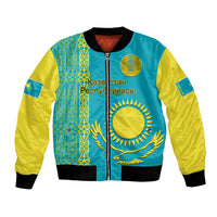 Personalised Kazakhstan Bomber Jacket Kazakh Traditional Pattern Blue Version - Wonder Print Shop