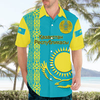 Personalised Kazakhstan Hawaiian Shirt Kazakh Traditional Pattern Blue Version - Wonder Print Shop