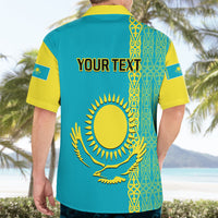 Personalised Kazakhstan Hawaiian Shirt Kazakh Traditional Pattern Blue Version - Wonder Print Shop