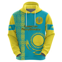 Custom Kazakhstan Hoodie Kazakh Traditional Pattern Blue Version - Wonder Print Shop