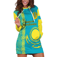 Personalised Kazakhstan Hoodie Dress Kazakh Traditional Pattern Blue Version - Wonder Print Shop