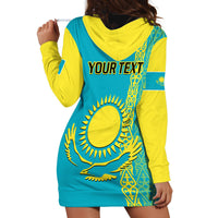 Personalised Kazakhstan Hoodie Dress Kazakh Traditional Pattern Blue Version - Wonder Print Shop