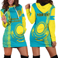 Personalised Kazakhstan Hoodie Dress Kazakh Traditional Pattern Blue Version - Wonder Print Shop