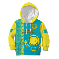 Personalised Kazakhstan Kid Hoodie Kazakh Traditional Pattern Blue Version - Wonder Print Shop