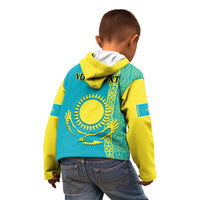 Personalised Kazakhstan Kid Hoodie Kazakh Traditional Pattern Blue Version - Wonder Print Shop