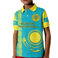 Custom Kazakhstan Polo Shirt for Kid Kazakh Traditional Pattern Blue Version - Wonder Print Shop